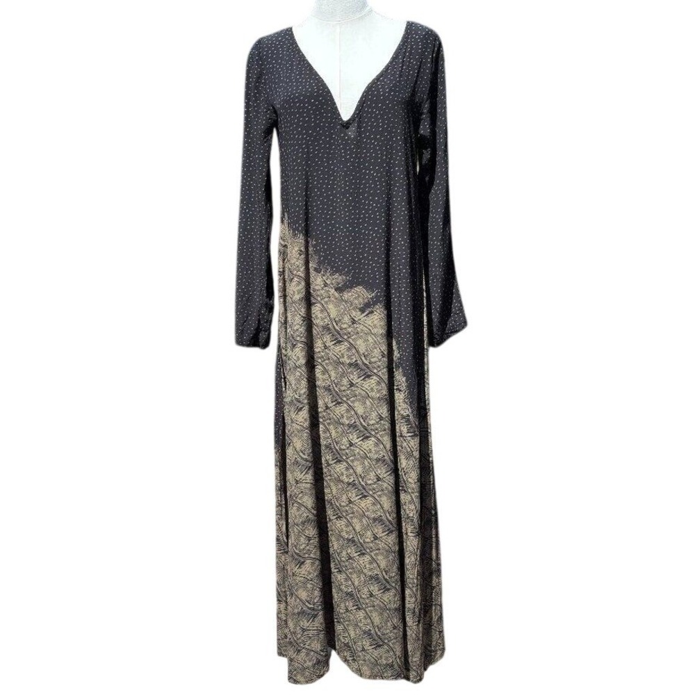 Cleobella Size S Black Boho Maxi‎ Dress Deep V Artisan